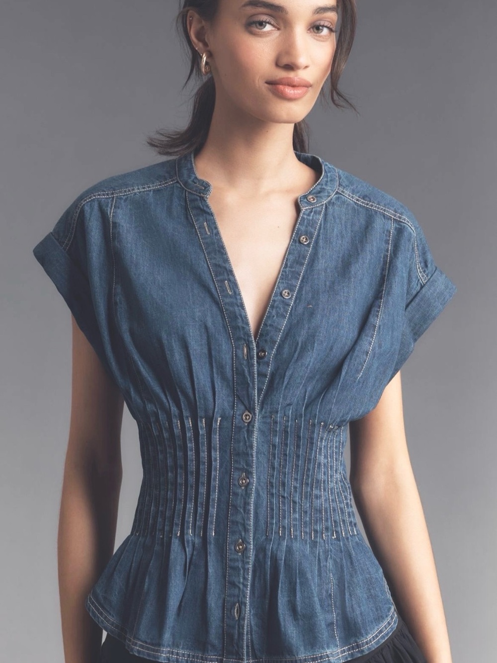 Anthropologie Light Blue Denim Button-Down Shirt